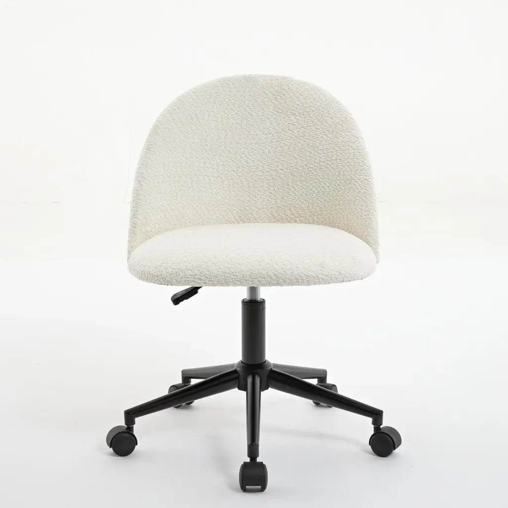 White Boucle Mid Back Adjustable Swivel Computer Desk Chair Home Office rnb