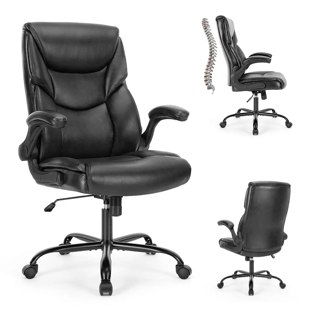 Executive Office PU Leather Desk Chair High Back and Flip Up Arms - Sweetcrispy Design w2201