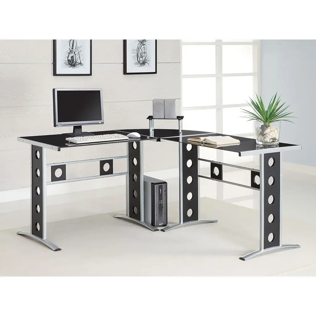 Black and Silver 3 Piece Office Desk Set Contemporary Style furniture max
