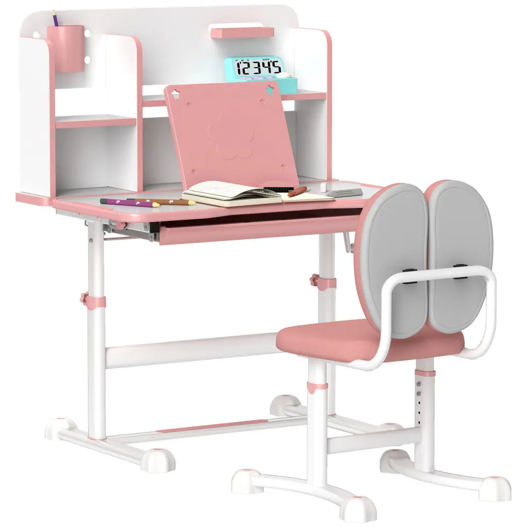 Qaba Height Adjustable Kids Desk and Chair Set School Study aosom business