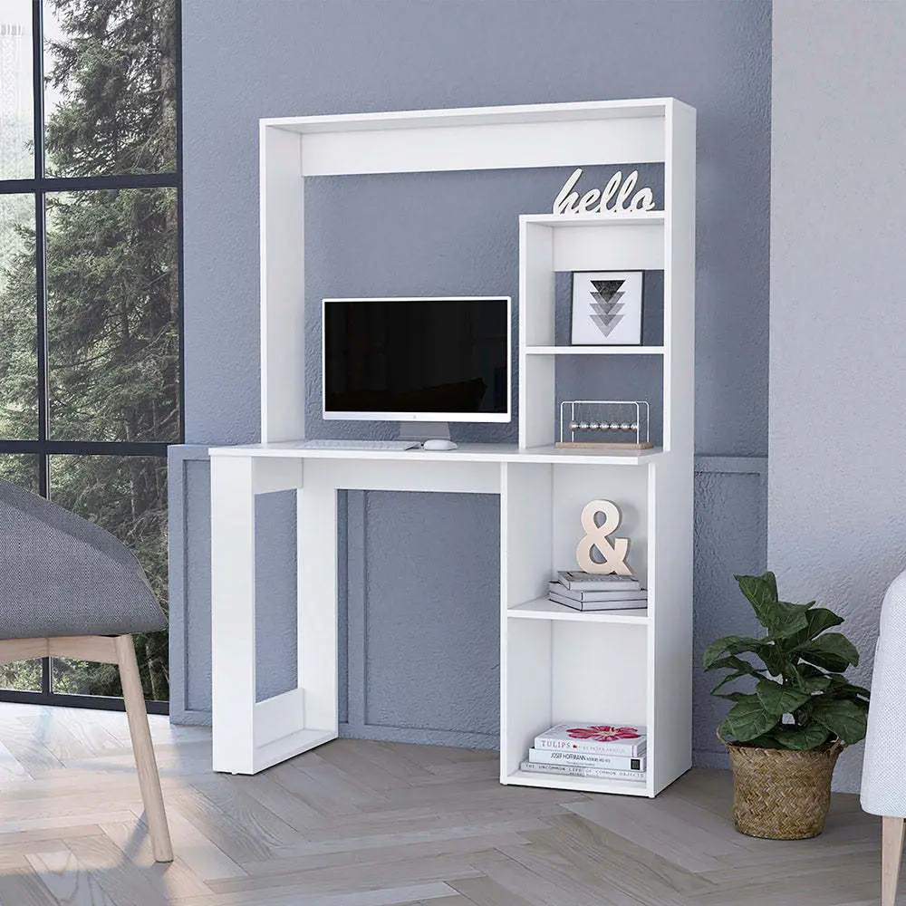 Palisades Computer Desk Hutch And Storage Shelves White Engineered Wood furniture max