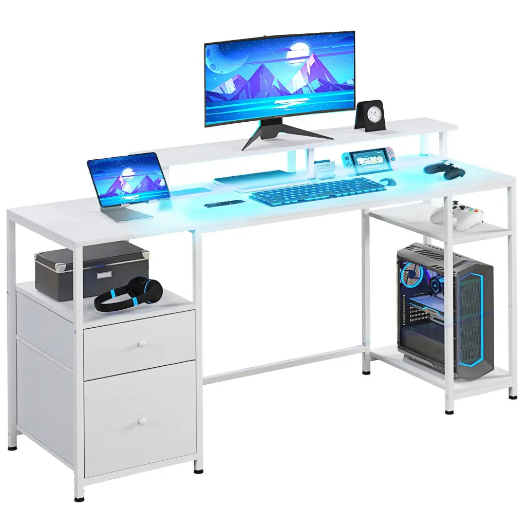 Homcom 61 Inch Computer Desk LED Lights - Power Outlets and USB Ports aosom business