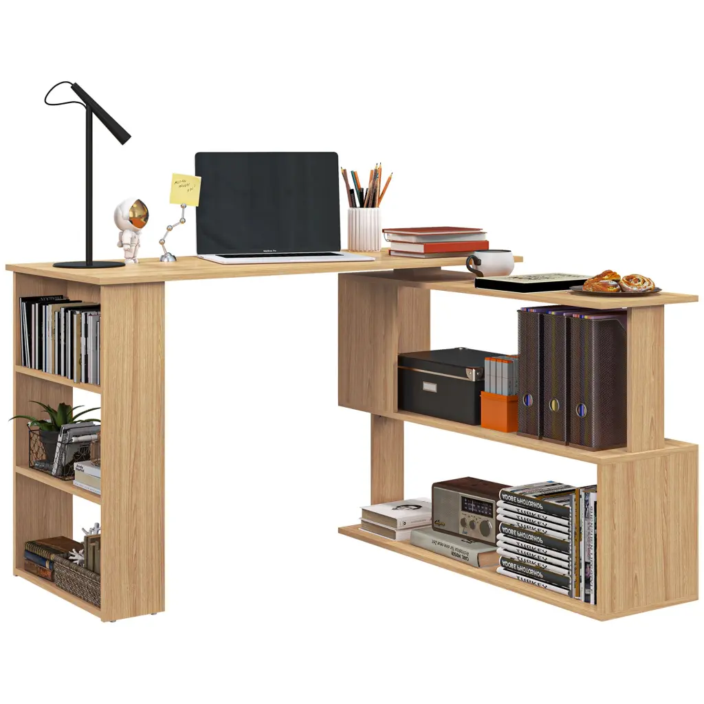 Homcom L Shaped Corner Desk 360 Degree Rotating Home Stationery Desk Storage aosom business