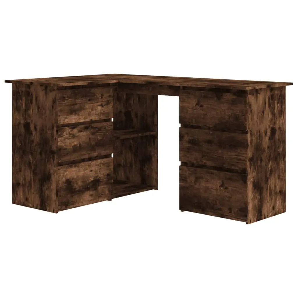 Corner Desk Smoked Oak 57.1x39.4x29.9 Inches Engineered Wood Home Office