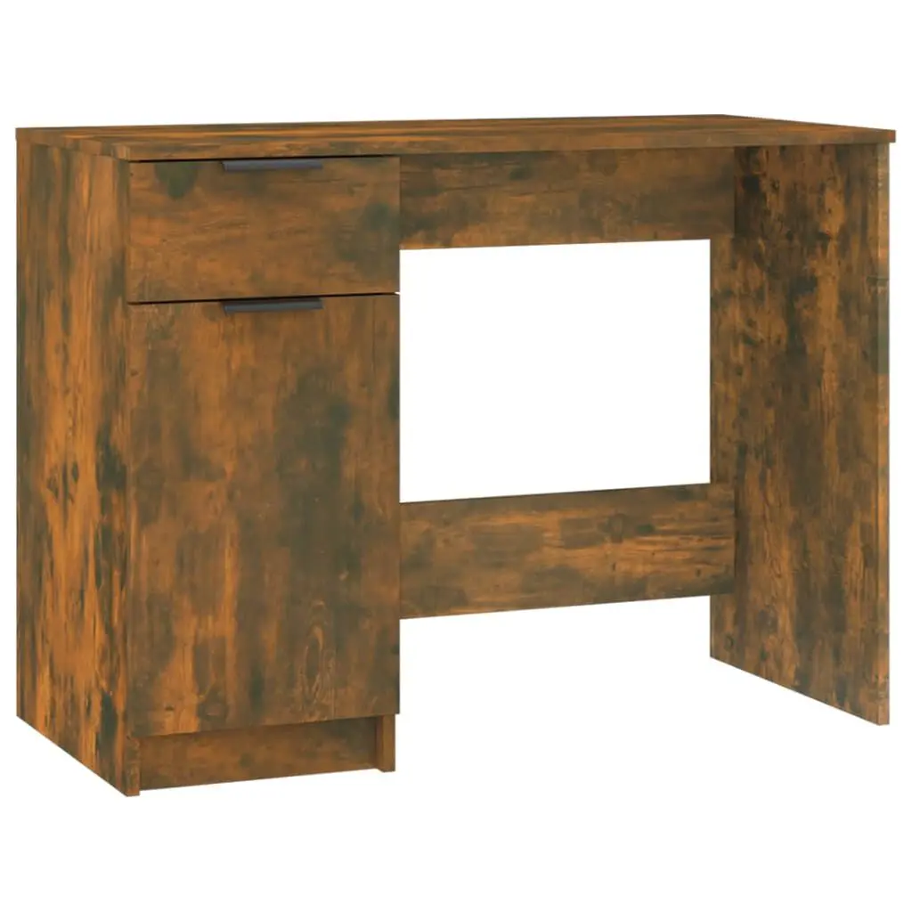 Desk Smoked Oak 39.4x19.7x29.5 Inches Engineered Wood Home Office Furniture