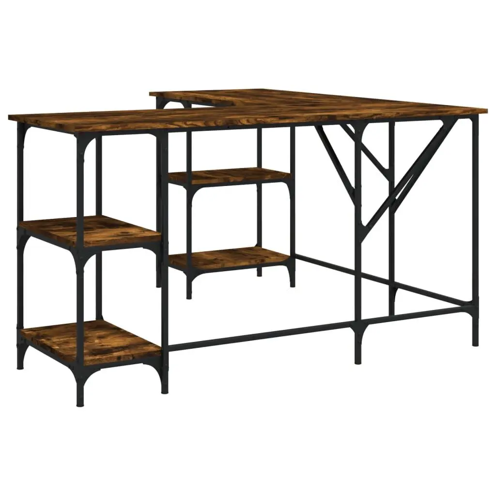 Desk Smoked Oak 54.7x54.7x29.5 Inches Engineered Wood Modern Office Desk