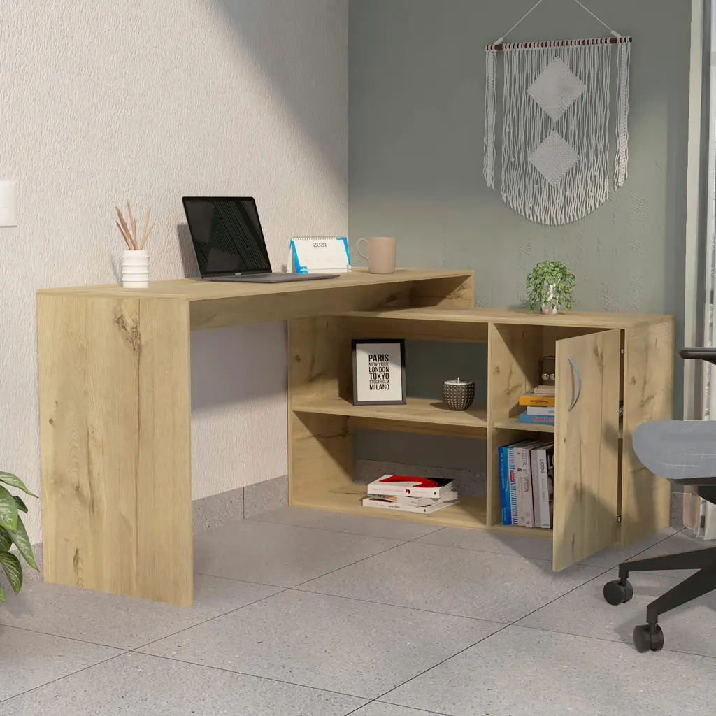 Lyncliff Light Oak Office Desk 1 Drawer and 2 Shelves furniture max