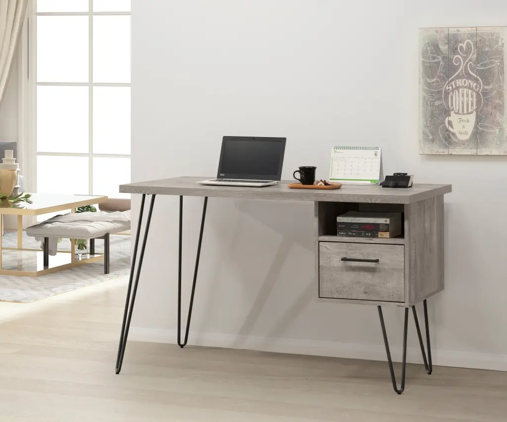 Grey Oak Desk Gray Wash MDF Metallic Modern Office Desk ihomefurnishings