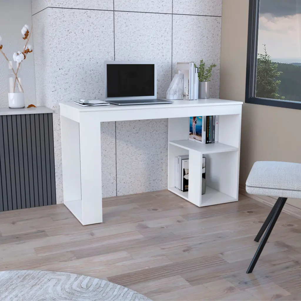 Astana Writing Desk Two Shelves White Computer Desk Modern Office rta mubles colombia