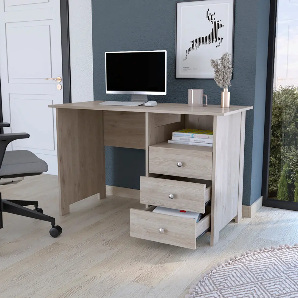 Brentwood Writing Desk Three Drawers and Open Storage Shelf treevol furniture