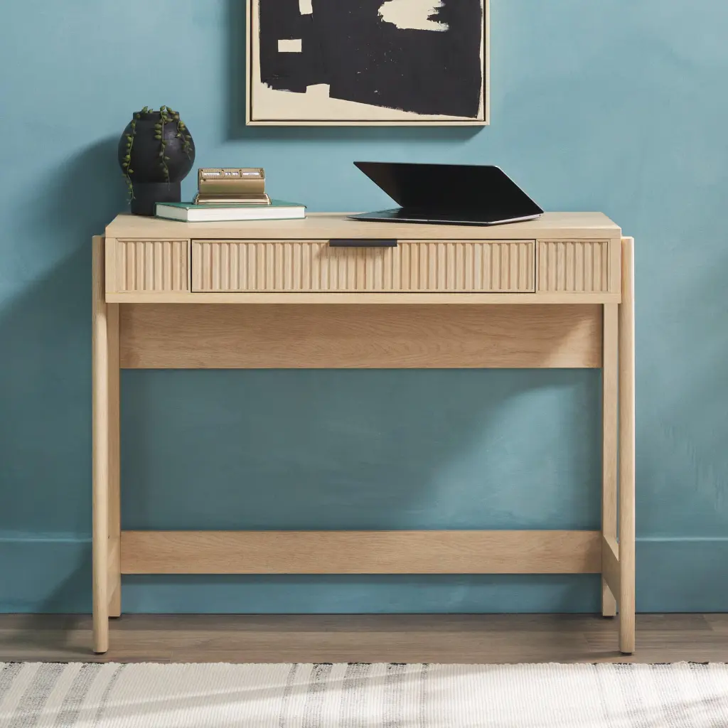 Transitional Reeded Lift Top Desk Drawer Oak MDF Home Office Desk walker edison