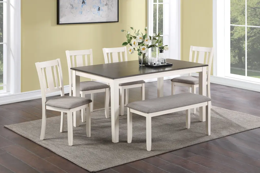 Beautiful 6 Piece Dinette Set Chalk Gray Finish Upholstered Chairs kanepe