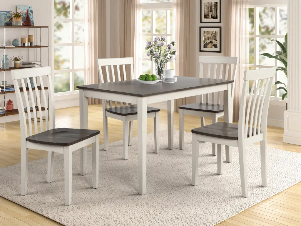 Beautiful 5 Piece Dinette Set Chalk White Gray Finish Rectangular Table kanepe
