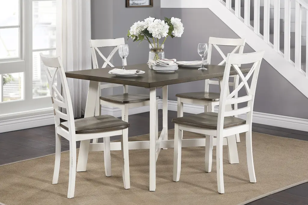 Modern Farmhouse Style 5-Piece Pack Dinette Set Antique White and Cherry kanepe