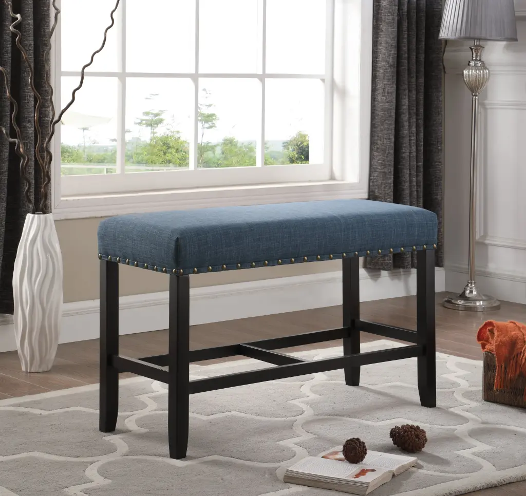 Biony Fabric Counter Height Dining Bench Trim, Blue Polyester hz