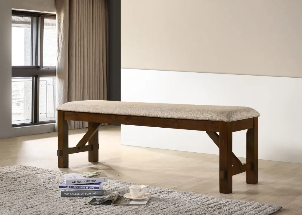 Karven Solid Wood Dining Bench Brown Wood Frame and Fabric Seat hz