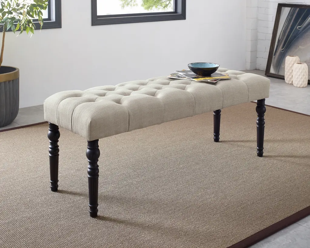 Leviton Tufted Turned Leg Dining Bench Tan Timber hz