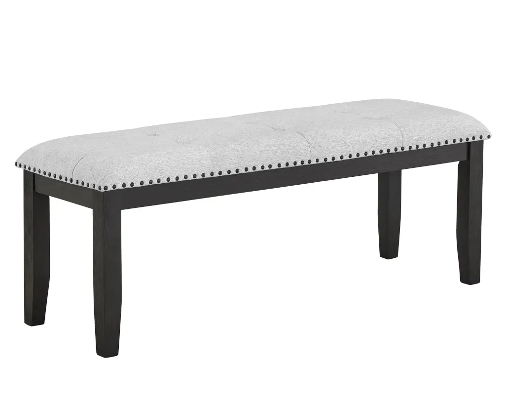 1Pc Transitional Upholstered Dining Bench Light Gray Upholstery Black Legs kanepe