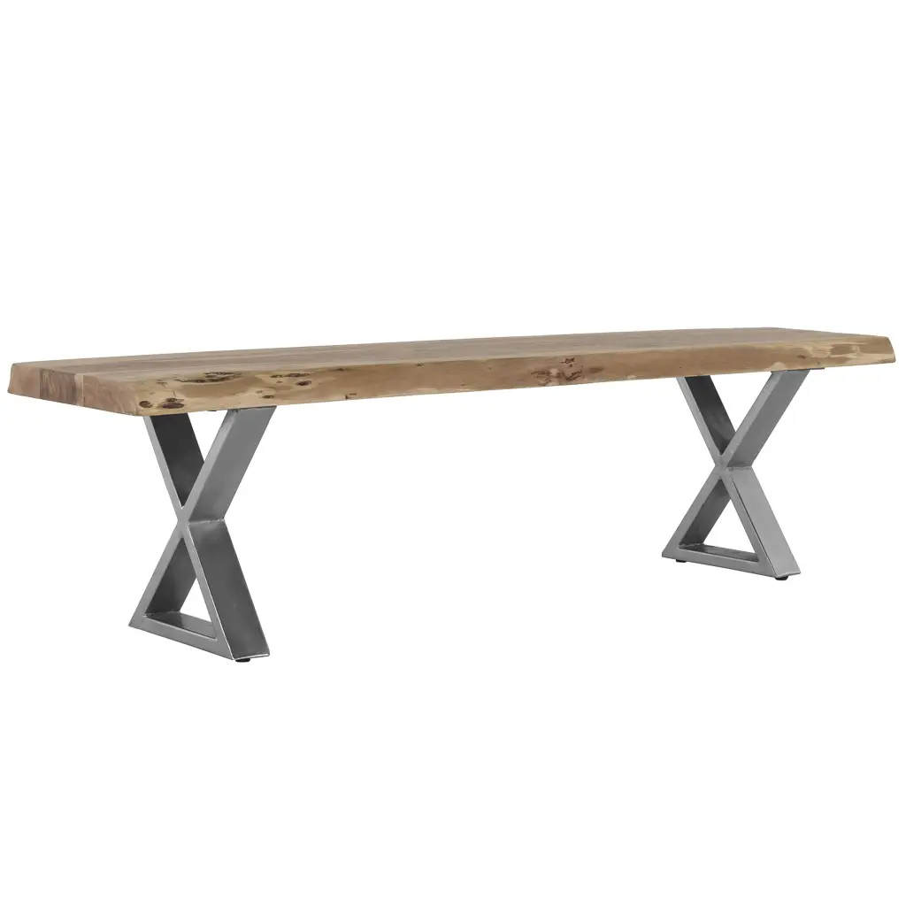 70 Inch Acacia Wood Dining Bench Farmhouse Design and Crossed Legs kanepe