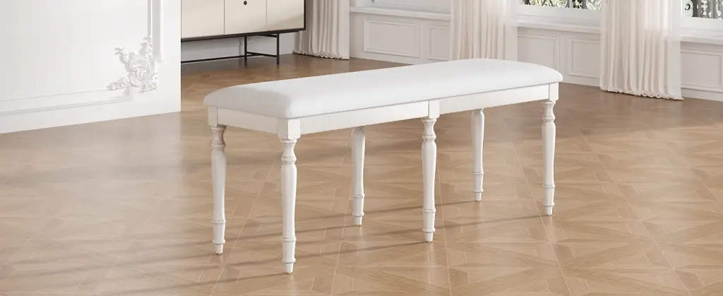 Vintage Traditional 50.4 Inch Upholstered Dining Bench 6 Solid Wood Legs rnb