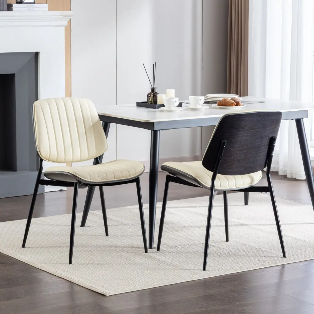 Dining Chairs Set 2 Mid Century Modern Retro Faux Hide Chair Wood Legs a-a furniture