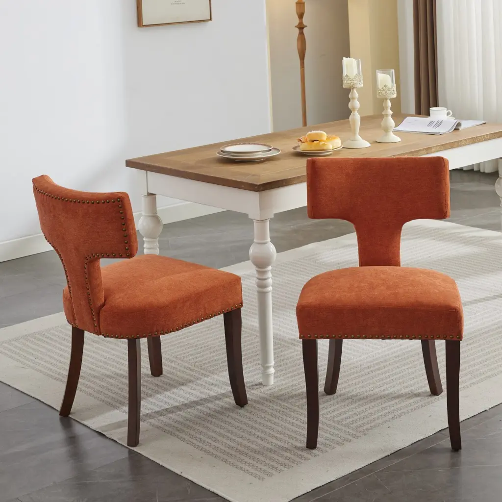 Mid Century Modern Dining Chairs Set 2, Farmhouse Linen Upholstery a-a furniture
