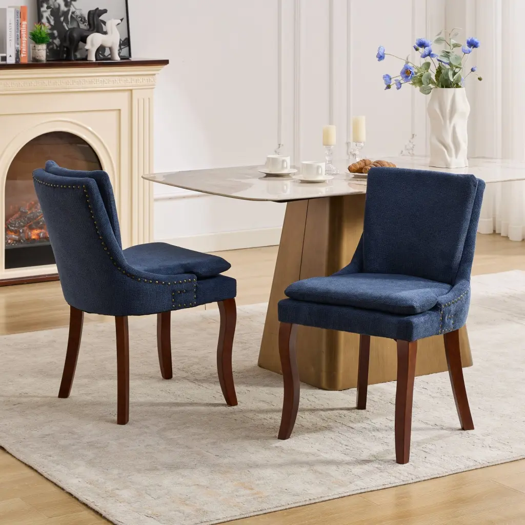 Modern Dining Chairs Set 2 Double Layer Cushioned Chenille Upholstered Chairs a-a furniture