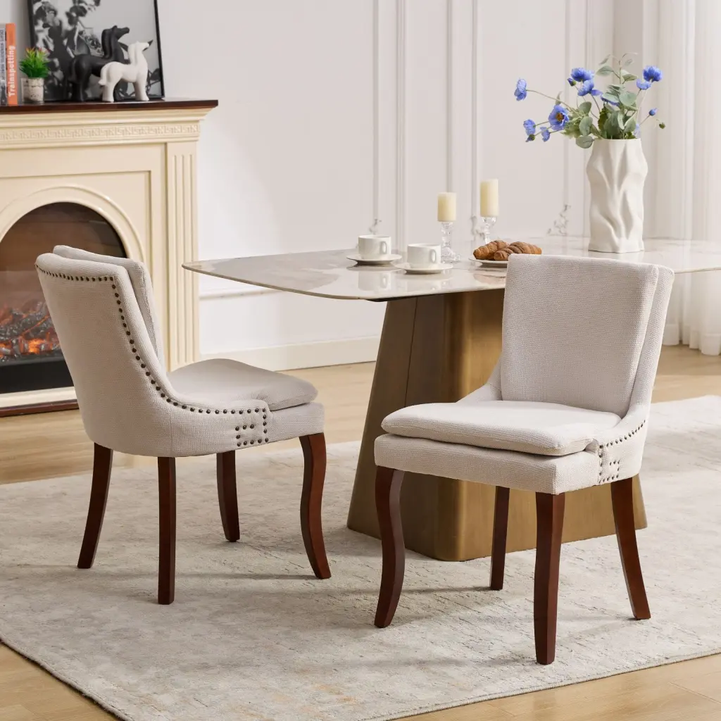 Modern Dining Chairs Set 2 Double Layer Cushioned Chenille Fabric a-a furniture