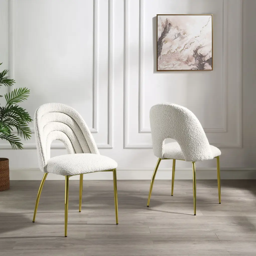 Fadri Side Chair Set 2 Teddy Sherpa and Mirrored Gold Finish acme onsite store