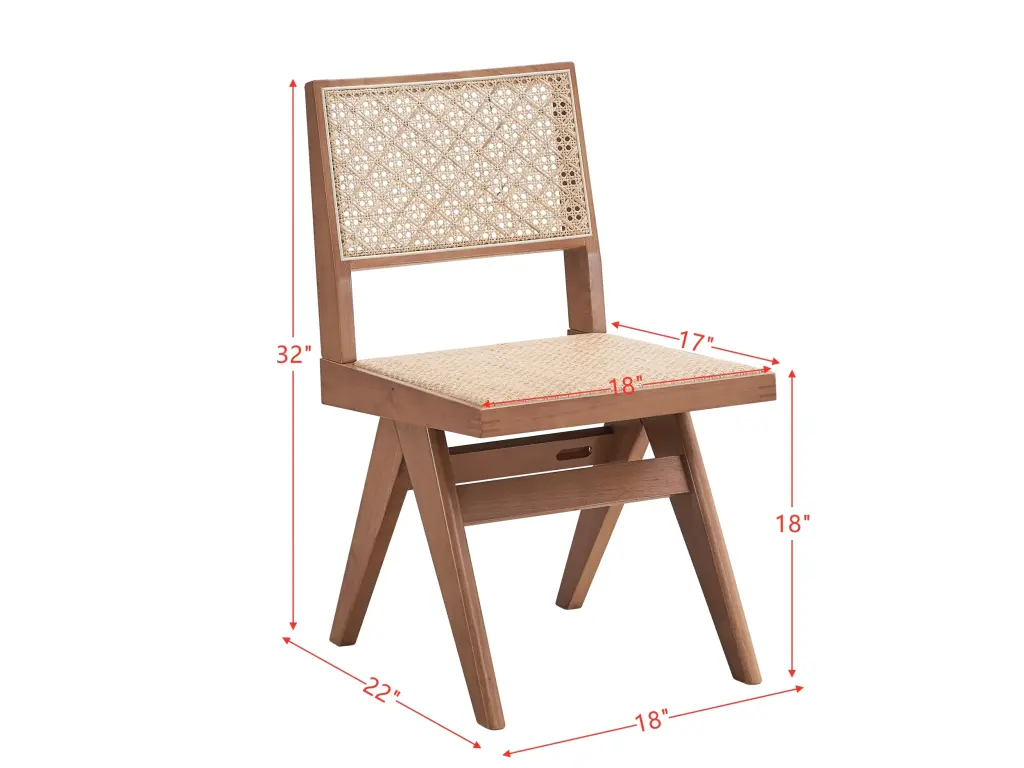 Velentina Side Chair Set 2 Rattan & Natural Finish Wood Dining Chairs acme onsite store