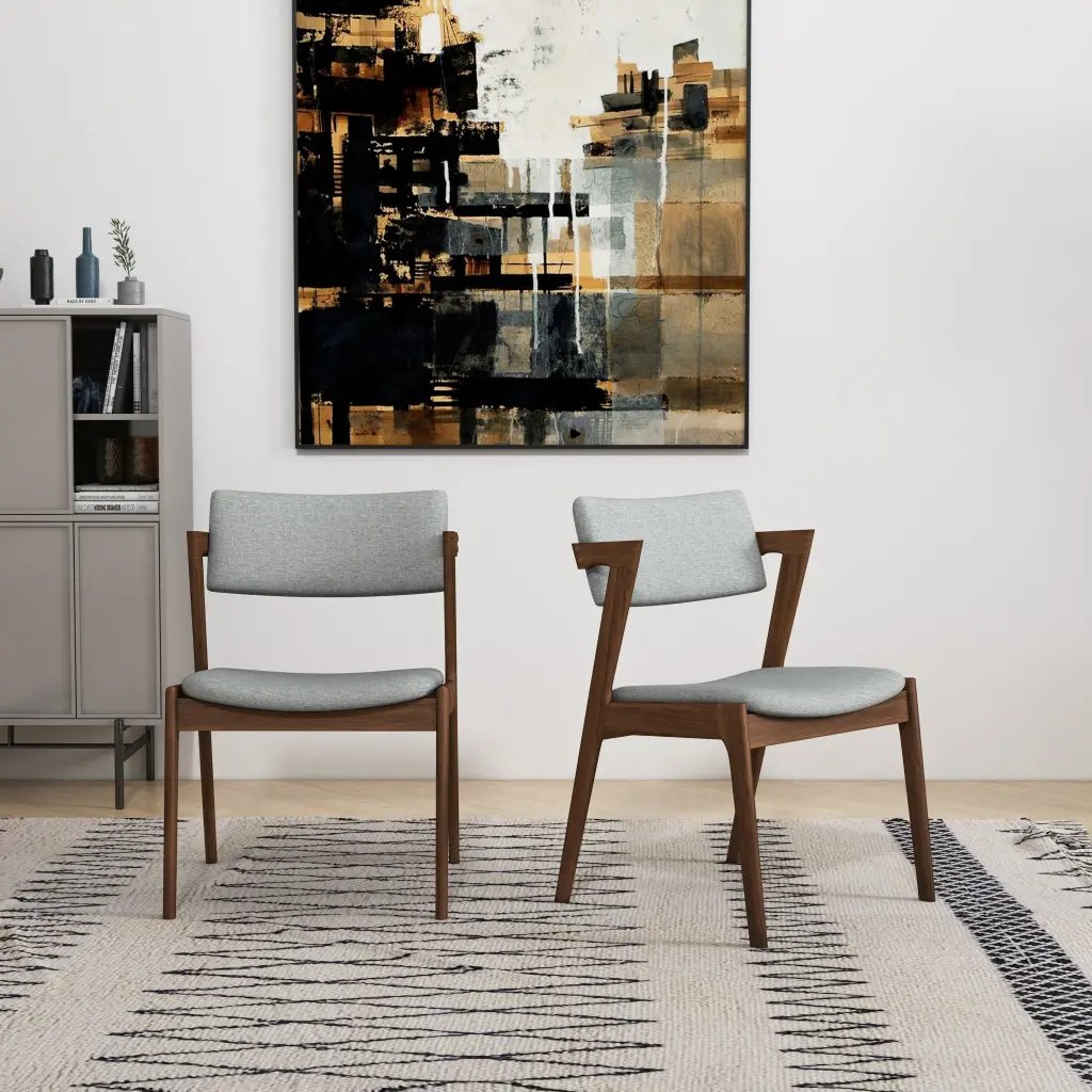 Edwin Light Gray Material Dining Chair Set 2 Solid Light Brown Legs ashcroft furniture