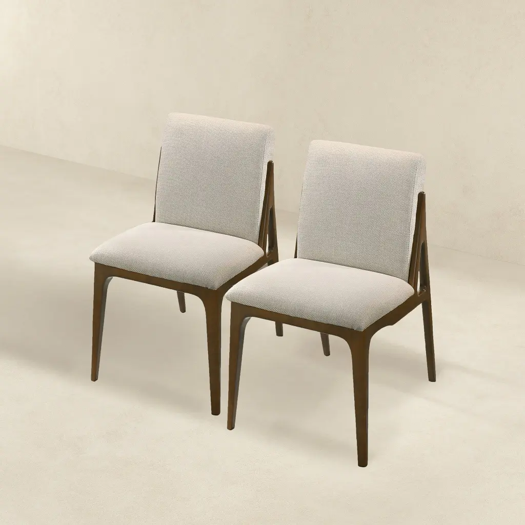 Grivelle Cream Fabric Dining Chair Set 2 Solid Brown Cream ashcroft furniture