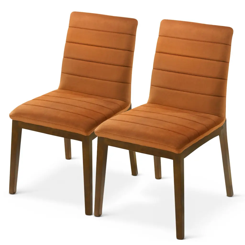 Ines Burnt Orange Velvet Dining Chair Set 2 Solid Brown Modern Design ashcroft furniture