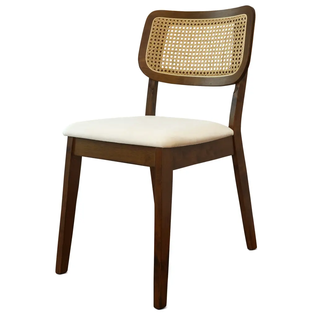 Kaden Cream Velvet Dining Chair Set 2 Brown Rattan Frame ashcroft furniture