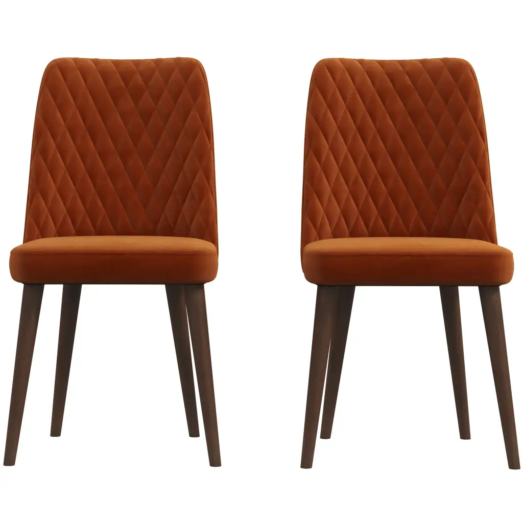 Katie Mid Century Modern Velvet Dining Chair Set 2 Orange Velvet ashcroft furniture