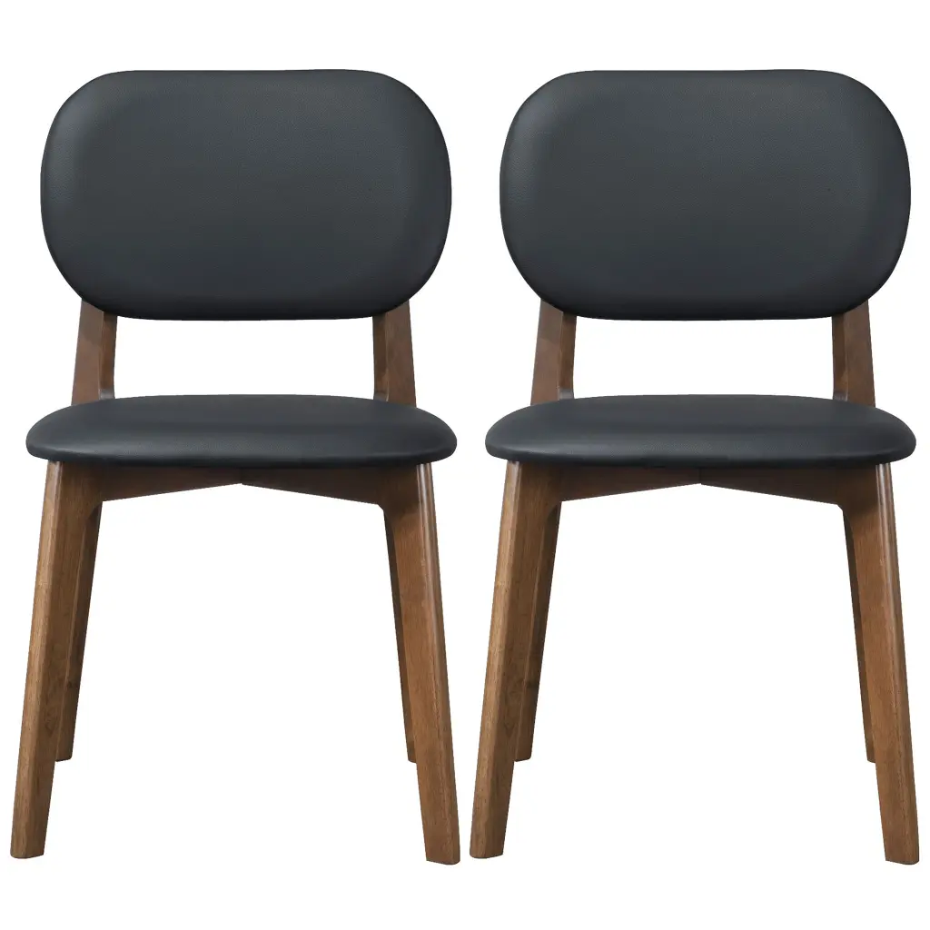 Kelsey Black Hide Dining Chair Set 2 Solid Black and Brown ashcroft furniture