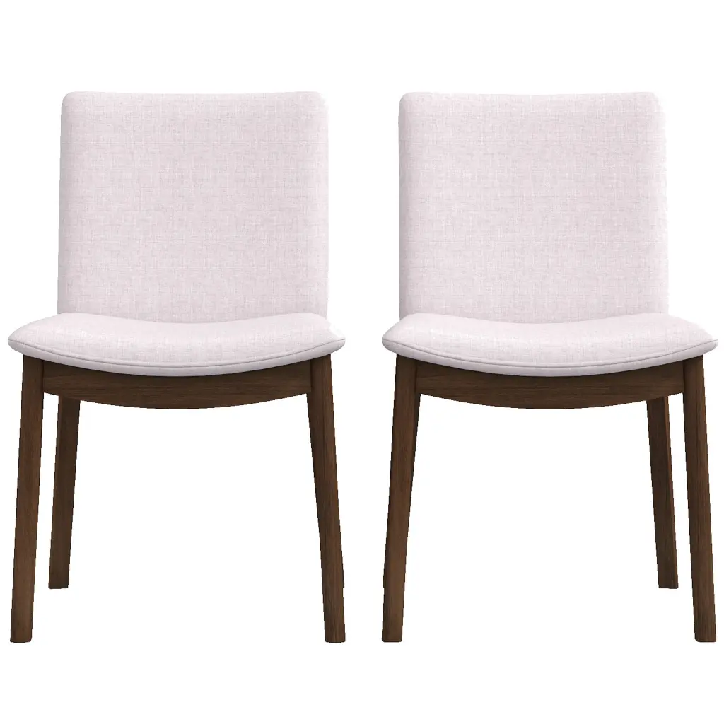 Laura Mid Century Modern Solid Wood Dining Chair Set 2 Beige Linen Upholstered ashcroft furniture
