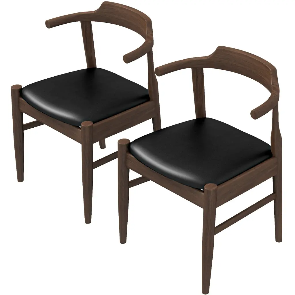 Leon Mid Century Modern Leather Dining Chair Set 2 Solid Black Wood Frame ashcroft furniture