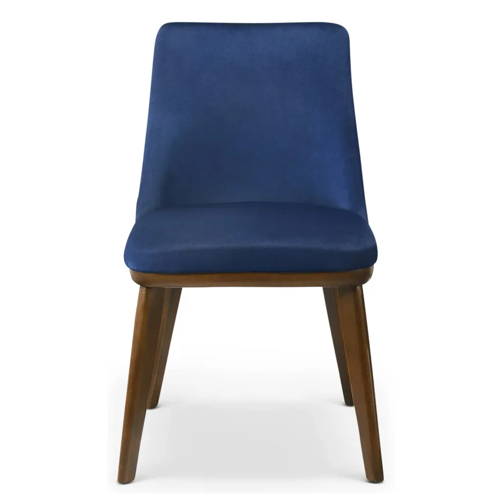 Navy Blue Velvet Dining Chair Set 2 Solid Brown Frame ashcroft furniture