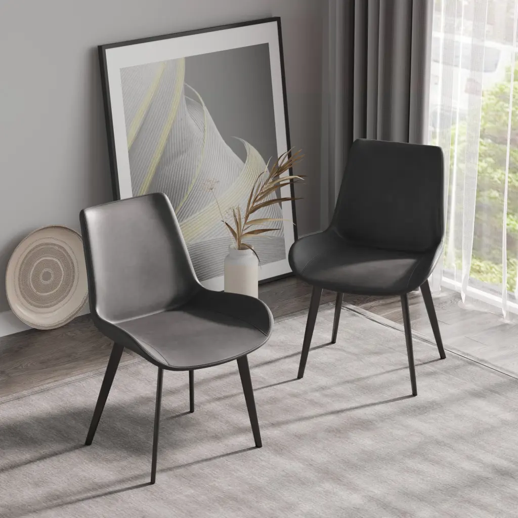 Modern Dining Chair Set 4 Black Metallic Legs Grey Upholstered Living Room Chairs atunus