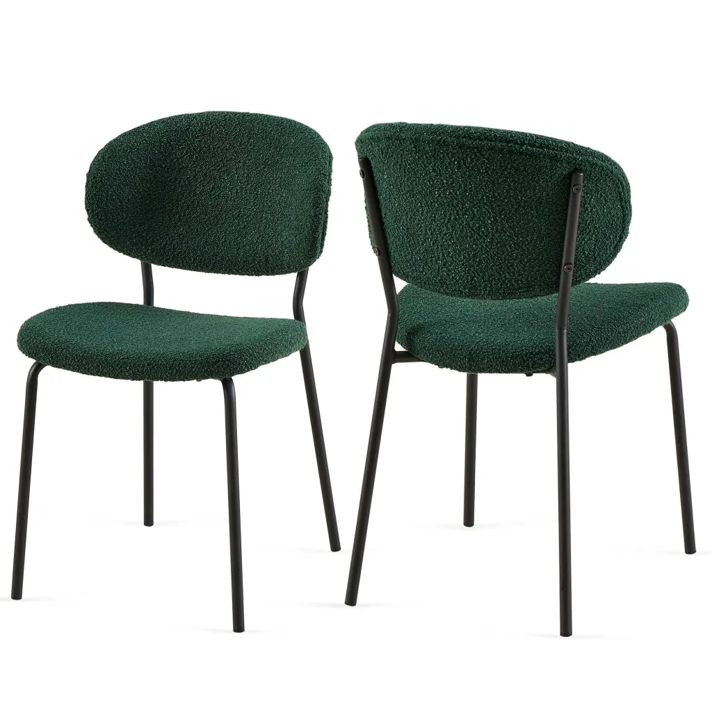 Dark Green Boucle Material Dining Chairs Set 2 Metal Legs bn smart home w1164