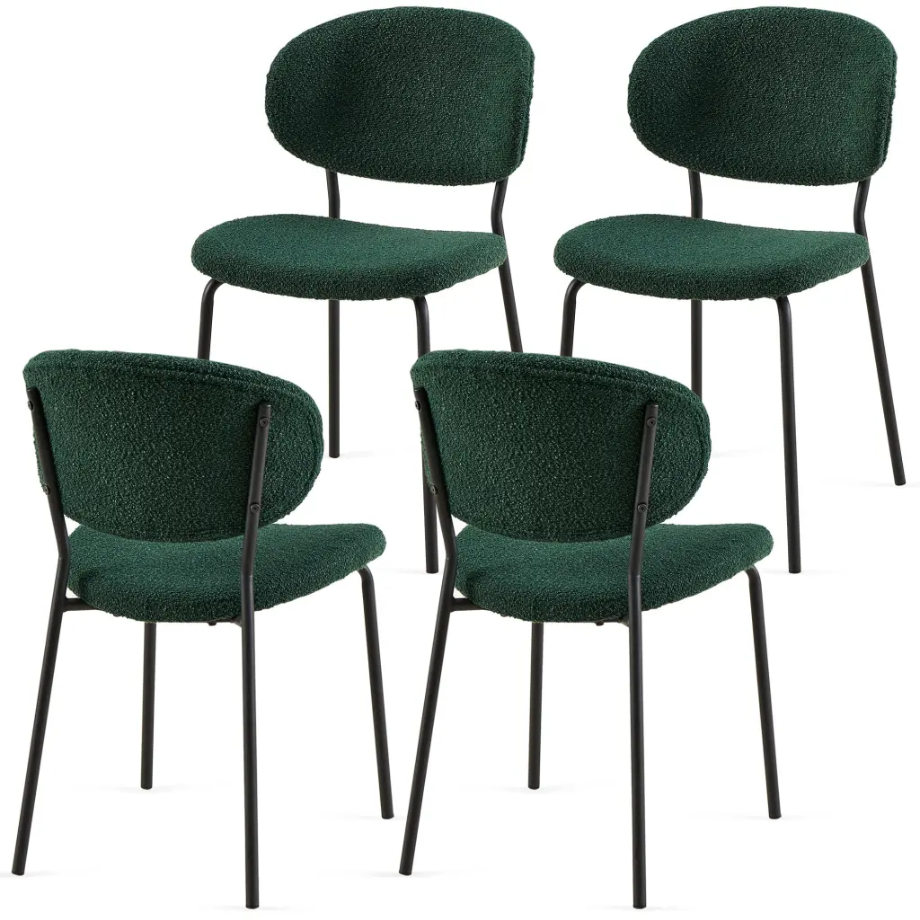 Dark Green Boucle Modern Dining Chairs Set 4 bn smart home w1164