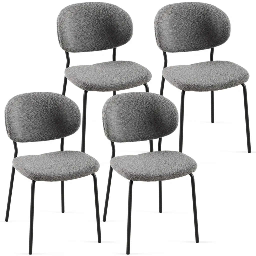 Grey Boucle Material Dining Chairs Set 4 Modern Dining Room bn smart home w1164