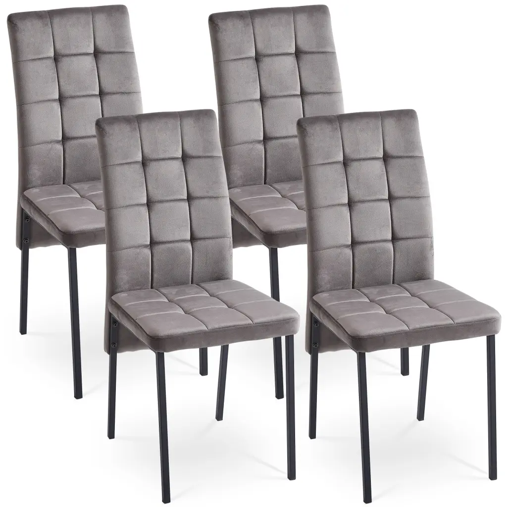 Grey Velvet High Back Nordic Dining Chair Modern Design Black Metal Legs bn smart home w1164