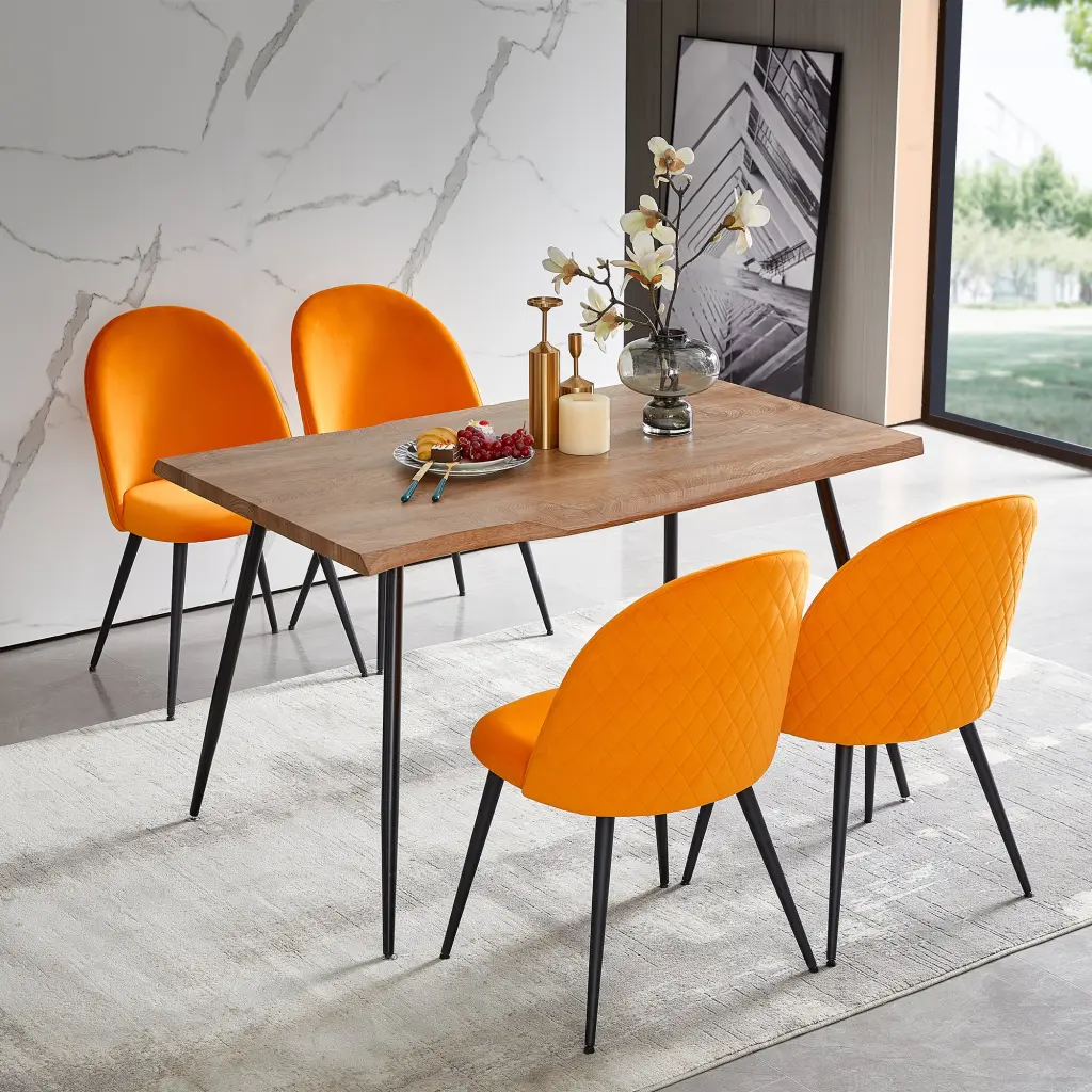 Set 4 Orange Velvet Dining Chairs Black Metal Legs bn smart home w1164