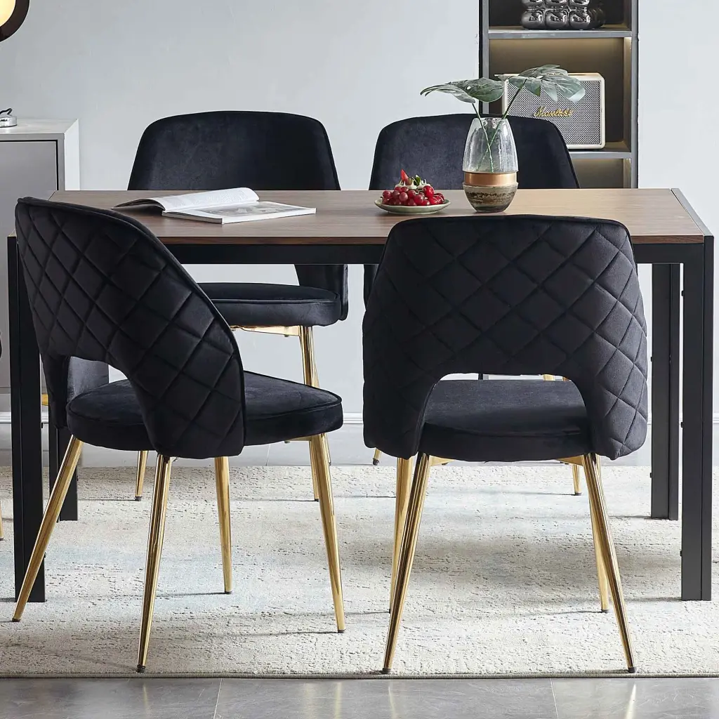 Black Velvet Dining Chairs Metal Legs and Hollow Back - Upholstered Seating bn smart home w1516