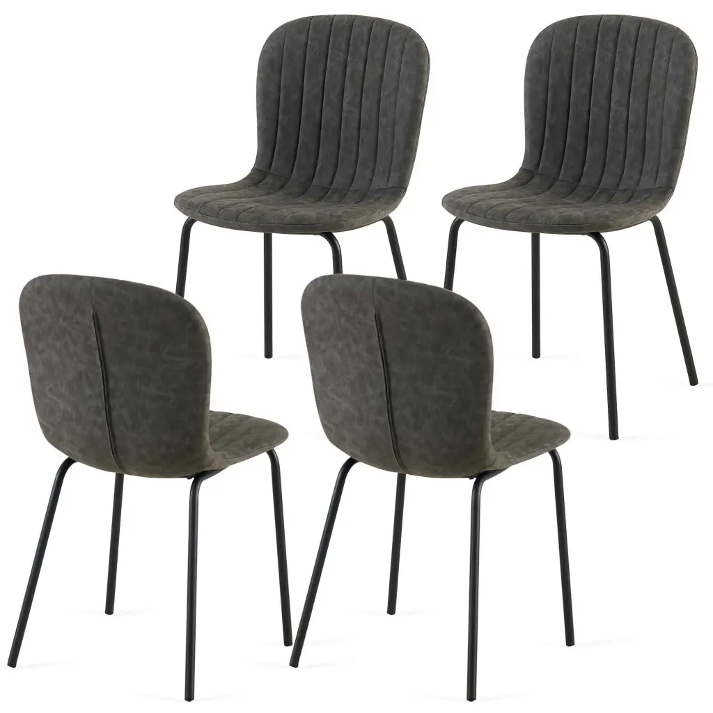Dark Grey Faux Leather Dining Chairs Set 4 - Mid Century Modern Upholstered Chairs bn smart home w1516
