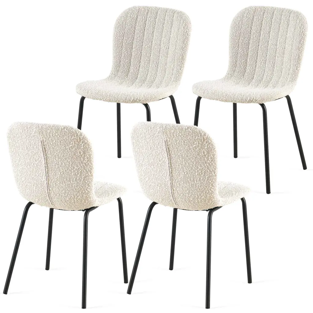 Off White Boucle Dining Chairs Set 4 Mid Century Modern Upholstered bn smart home w1516