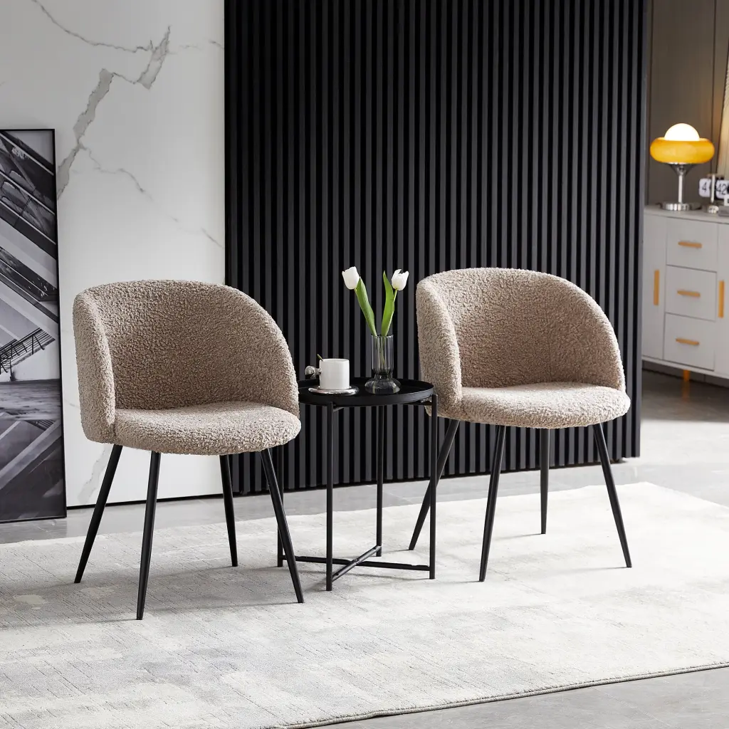 Set 2 Adjustable Legs Upholstered Teddy Faux Fur Dining Armrest Chairs bn smart home w1516