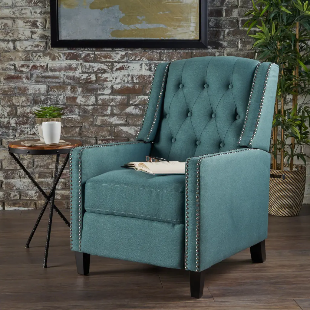 Classic Teal Material Push Back Chair Upholstered Dining Chair